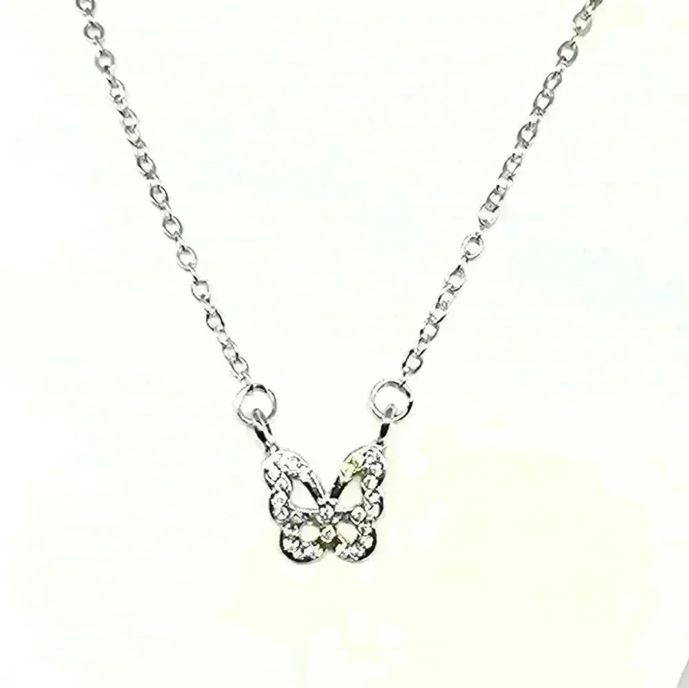 NWOT Sparkly Cubic Zirconia Butterfly Pendant Necklace - Picture 2 of 3